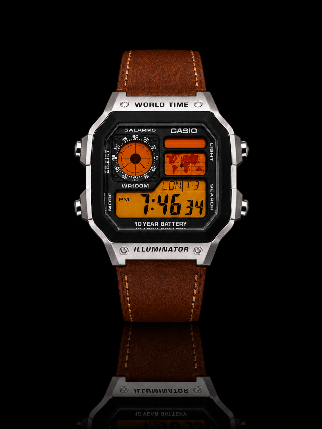 Custom Casio AE-1200 Amber Leather mod by JamLabs