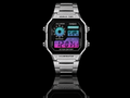 Aurora Gradient Casio AE-1200 custom watch — studio front-facing product image showing teal, violet and magenta gradient display on silver bracelet