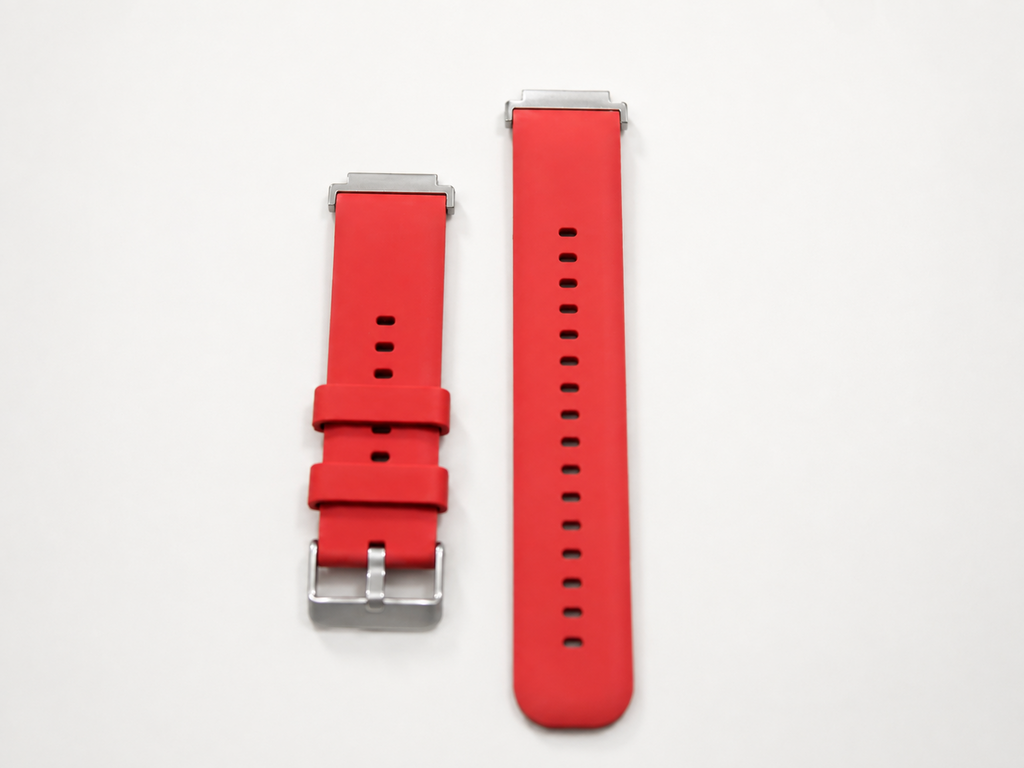 Red 22 mm watch strap with silver Casio AE-1200 adaptors and quick-release fitting